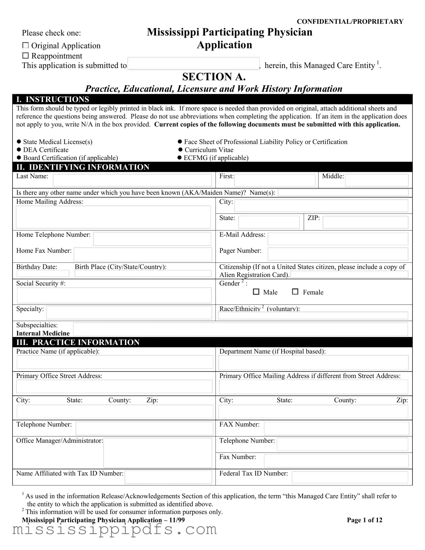 Download Mississippi Participating Application Form