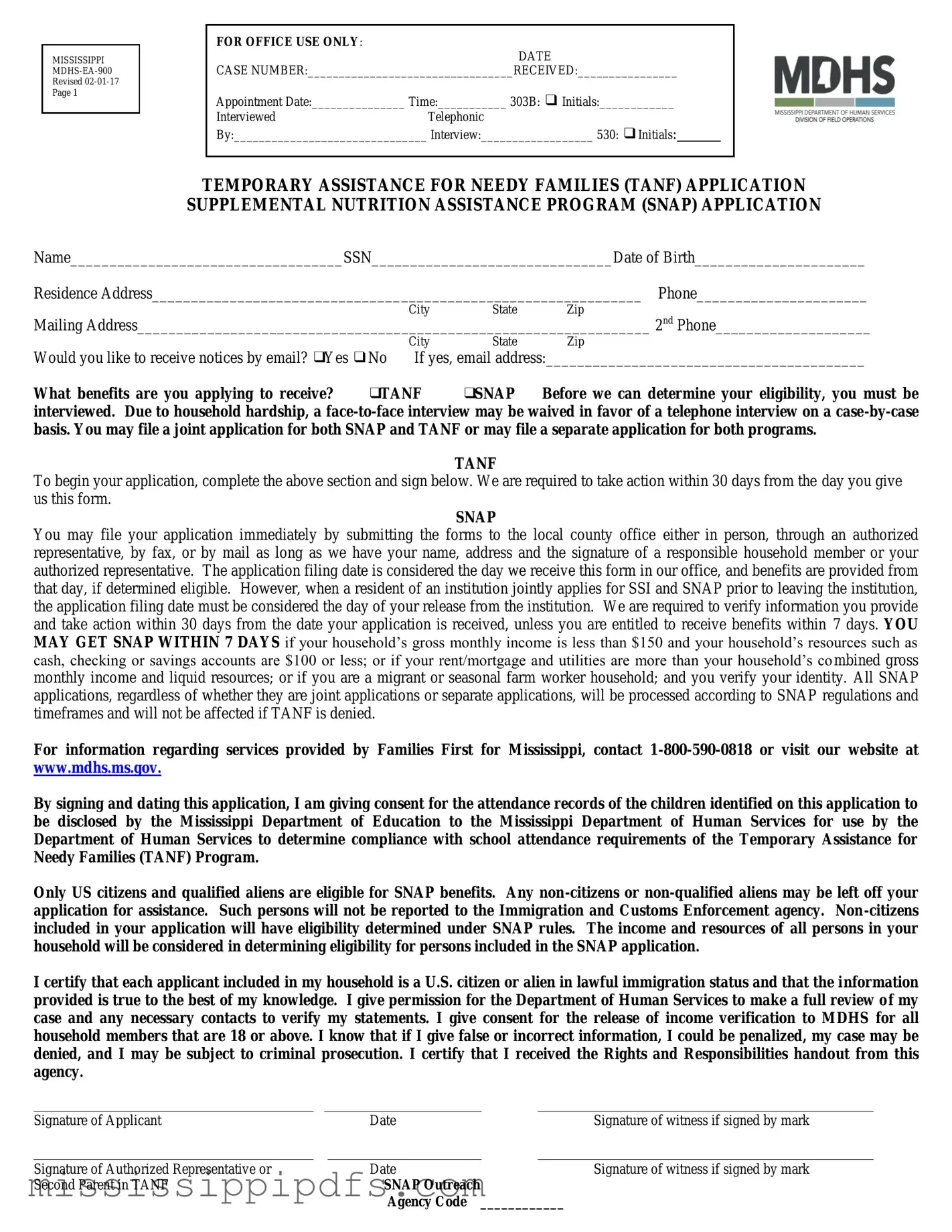 Download Mississippi Snap Application Form