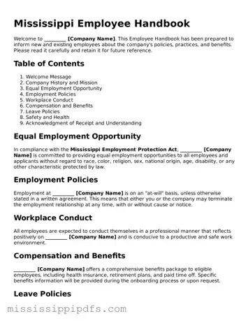 Legal Employee Handbook Form for Mississippi State