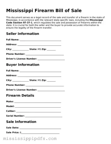 Legal Firearm Bill of Sale Form for Mississippi State
