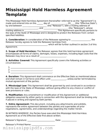 Legal Hold Harmless Agreement Form for Mississippi State